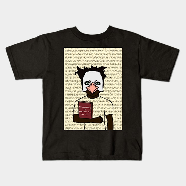 Hawkleberry Finn: MaleMasked NFT with Animal Eyes, Green Skin, and a Dark Item in a Book-themed Setting Kids T-Shirt by Hashed Art